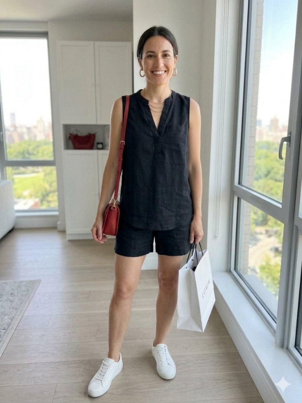 Gap Sleeveless  100% Linen Split-Neck Tunic Top in washed black